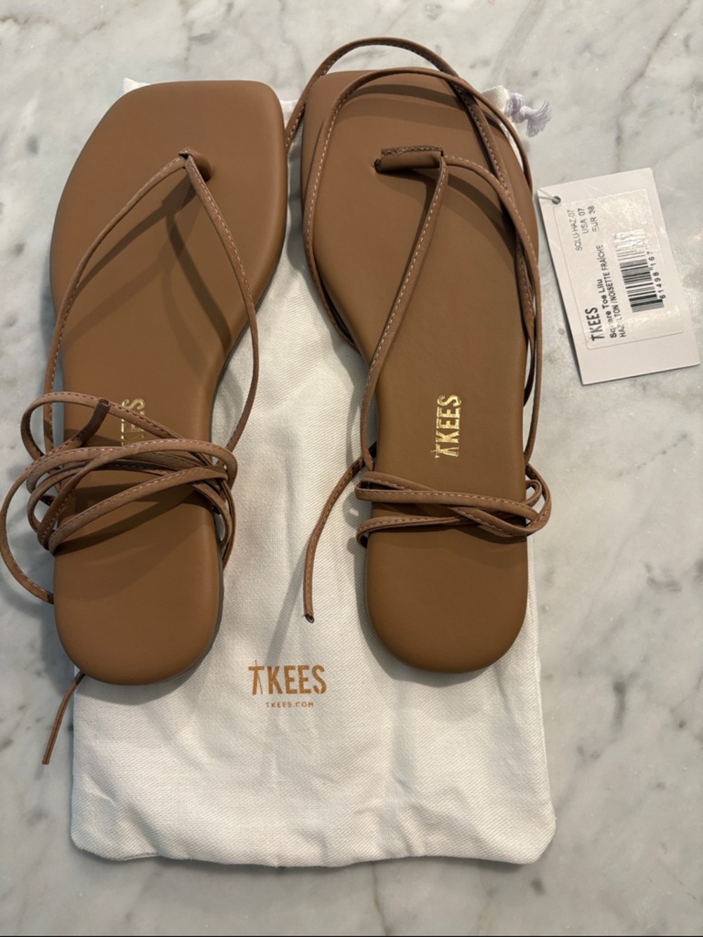TKEES Tan Strappy Lace-Up Flat Sandals